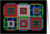 Birthday, Pastor, Abstract Squares made out of Fabric-like Patterns card
