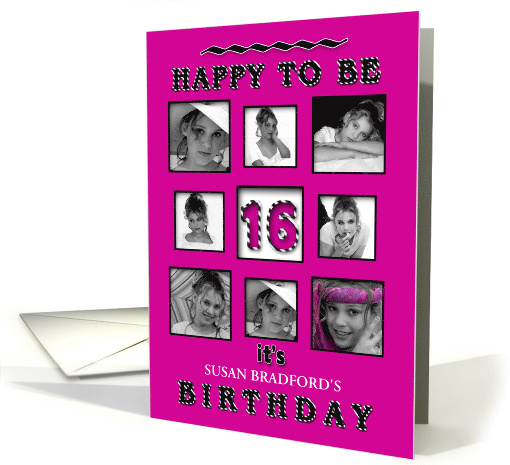Birthday 16th - Invitation - Fuchsia - Photo Inserts (8) Fun card