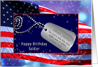 BIRTHDAY SOLDIER - Patriotic - USA Flag - Dog Tags/Verse card
