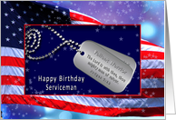 BIRTHDAY SERVICEMAN - Patriotic - USA Flag - Dog Tags/Verse card