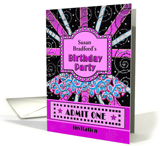 Birthday Party Invitation - Broadway Ticket - Personalize Name card