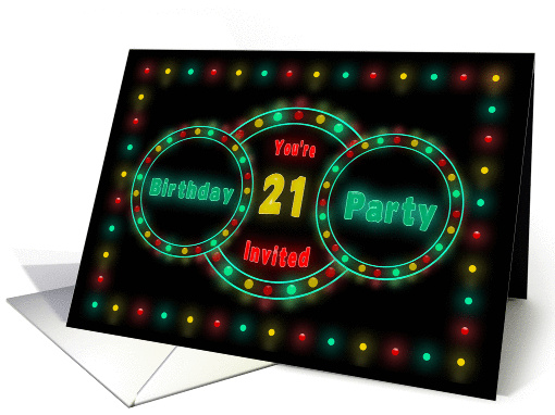 Birthday Party Invitation -21st- NEON LIGHTS - Billboard card