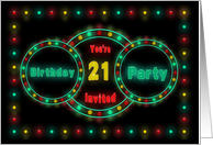 Birthday Party Invitation -21st- NEON LIGHTS - Billboard card