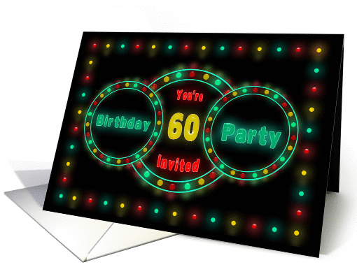 Birthday Party Invitation -60th- NEON LIGHTS - Billboard card