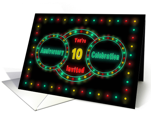 Wedding Anniversary Invitation -10th- NEON LIGHTS - Billboard card