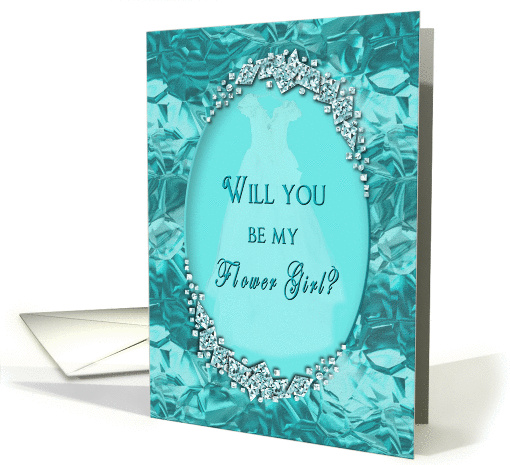 Bridal Attendant Invitation - Flower Girl - Blue Ice Gems Faux card