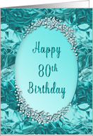 Birthday, 80th, Pretty Blue Ice, Diamond-like Effects card