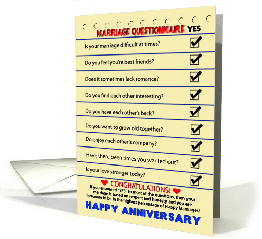 HAPPY ANNIVERSARY - Marriage Questionnaire - Humor card (1270618)
