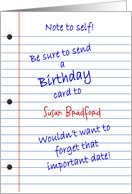 HAPPY BIRTHDAY - NOTE TO SELF - Humor -Personalize Name card