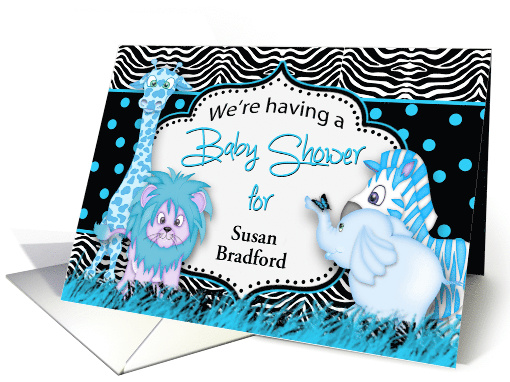Baby Shower Invitaton - Blue Baby Animals - Name Personalized card