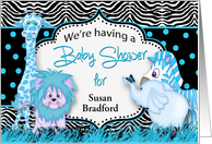 Baby Shower Invitaton - Blue Baby Animals - Name Personalized card