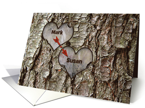 I LOVE YOU - TREE BARK - CARVING HEART - INSERT YOUR NAMES card