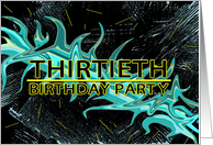 30th BIRTHDAY PARTY INVITATION - BLACK/TEAL/YELLOW ABSTRACT card