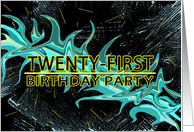 21ST BIRTHDAY PARTY INVITATION - BLACK/TEAL/YELLOW ABSTRACT card