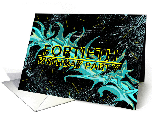 40th BIRTHDAY PARTY INVITATION - BLACK/TEAL/YELLOW ABSTRACT card
