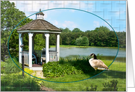 GAZEBO SCENE WITH GOOSE BY LAKE - Blank Card - card