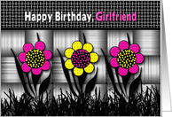 Birthday, Girlfriend, Bright and Colorful Abstract Daisies, Patterns card