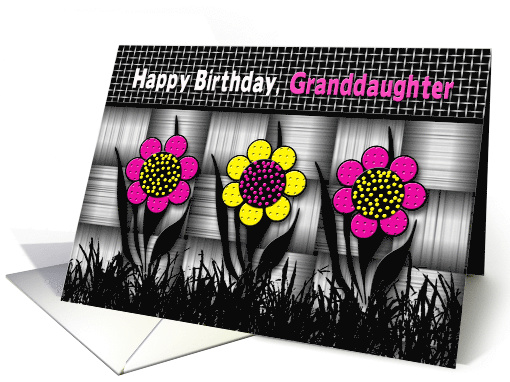 Birthday, Granddaughter, Black,White Abstract Colorful Daisies card