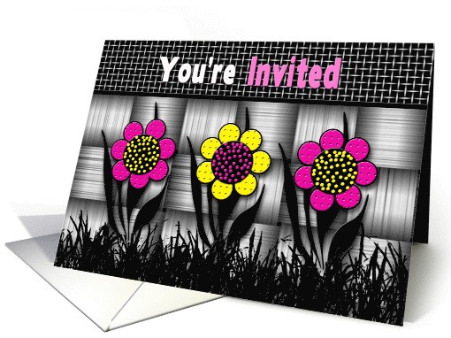 YOU'RE INVITED - INVITATION - Black/White - Vivid Color Flowers card
