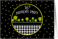 16th Birthday Party Invitation, Yellow Flowers and Polka Dots card