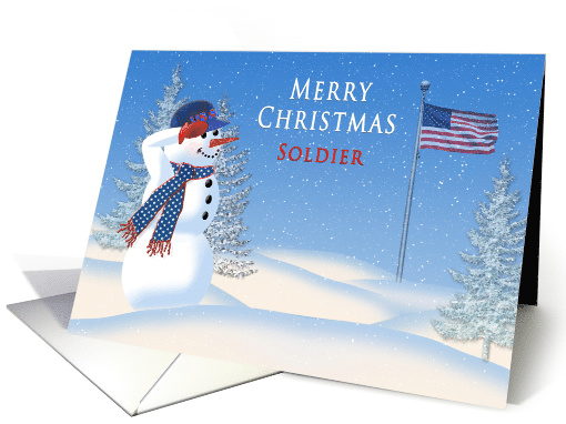 Christmas, Patriotic, Soldier, Snowman Saluting Flag in... (1327524)