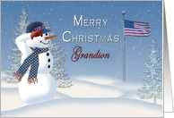 Christmas - Grandson - Snowman - Patriotic card