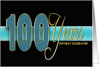 100th Birthday Party Invitation - Gold/Black/Aqua Blue card