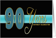 90th Birthday Party Invitation - Gold/Black/Aqua Blue card