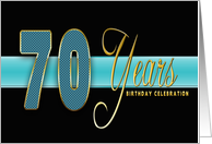 70th Birthday Party Invitation - Gold/Black/Aqua Blue card