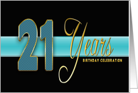 21th Birthday Party Invitation - Gold/Black/Aqua Blue card