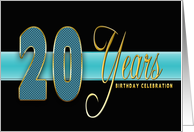 20th Birthday Party Invitation - Gold/Black/Aqua Blue card