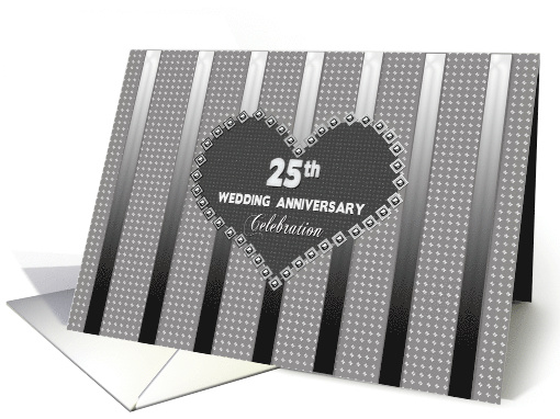 25th Silver Wedding Anniversary, Stripes and Silver Heart card