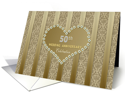 50th Golden Wedding Anniversary, Gold Stripes and Heart card (1334146)