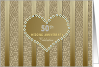 50th Golden Wedding Anniversary, Gold Stripes and Heart card