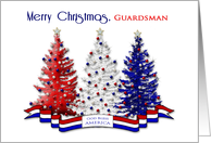 Christmas,Patriotic, Guardsman,Trees Decorated in Red, White, Bloe card