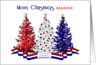 Christmas,Patriotic, Marine, Three Trees Decorated in Red, White,Blue card