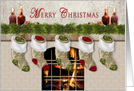 Christmas - Stockings Hung on Fireplace Mantel card
