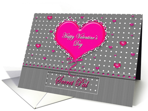 Valentine, Secret Pal, Large Bright Pink Heart Isolated on Gray card
