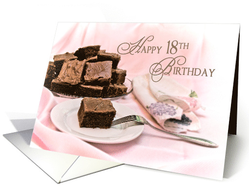 18th Birthday, Soft Pink - Chocolate Brownies on Dish, Sweet card
