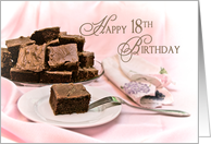 18th Birthday, Soft Pink - Chocolate Brownies on Dish, Sweet card