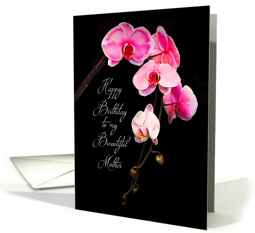 Mother Birthday Pink Orchids on Black Elegant Floral card (1377436)