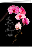 Mother Birthday Pink Orchids on Black Elegant Floral card
