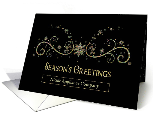 Season's Greetings - Black and Gold, Snowflakes- Business Name card