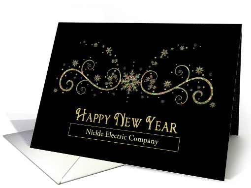 Happy New Year - Black and Gold, Snowflakes- Business Name card