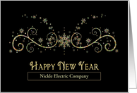 Happy New Year - Black and Gold, Snowflakes- Business Name card
