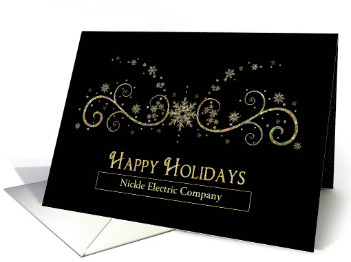 Happy Holidays - Black and Gold, Snowflakes- Business Name card