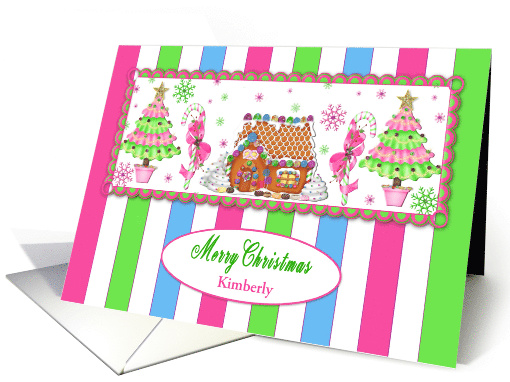 Christmas, Gingerbread House and Decorations, Name Insert, card