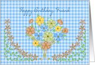 Birthday - Friend- Blue Gingham/Flowers card