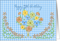 Birthday - 75th - Blue Gingham/Flowers card