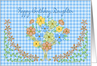 Birthday - Daughter - Blue Gingham/Flowers card